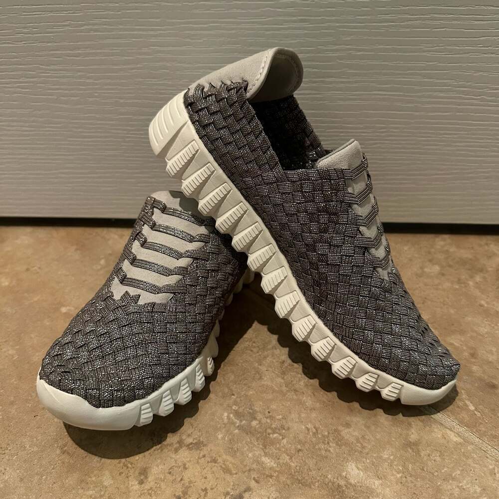 Bernie Mev Zip Vivaldi Woven Slip-On Sneakers New Smoke Shimmer Size 38